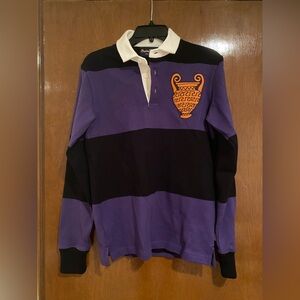 NWT Rowing Blazers Cotton Long Sleeve Polo in Purple Black Stripe size XS